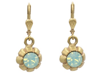Small Gold Floral Dangle Drop Earrings in Matte Gold Bezel Setting