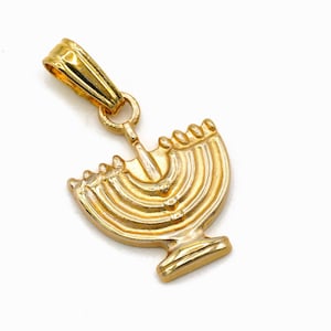 14k Yellow Gold Menorah Charm Pendant Necklace, Chanukah Gift, Hanukkah Menorah Jewelry