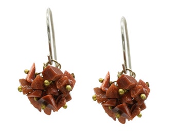 Red Goldstone Dangle Earrings, Red Sparkle Earrings, Holiday Jewelry