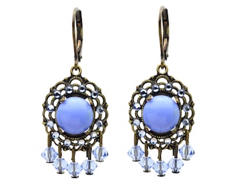 Pendientes Vintage azul con cristales de Swarovski