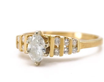 Vintage 14k Yellow Gold Marquise Diamond Engagement Ring