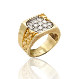 Vintage 10k Gold and Diamond Ring Signet Style Two Tone Ring Genuine Gold and Diamond Ring 1.50 CTTW