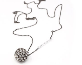 Long Pendant Necklace in Gunmetal Black with Large Swarovski Crystal Ball Pendant