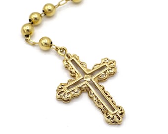 Vintage Italian 14k Yellow Gold Rosary Bead and Cross Necklace