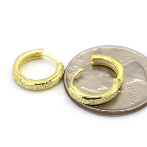 14k Yellow Gold Vermeil over Sterling Silver Huggie Hoop Earrings with Sparkle (1/2&quot; in diameter) 3mm Front