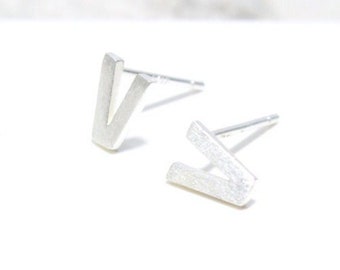 Sterling Silver 925 Initial Stud Earrings Small Letter V Stud Earrings Letter Earrings, Alphabet Earrings
