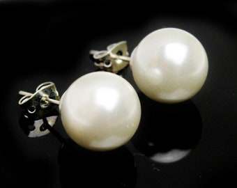 Silver Pearl Stud Earrings, Pearl Studs, Jewelry for Her, Pearl Earrings 12mm Size Pearls