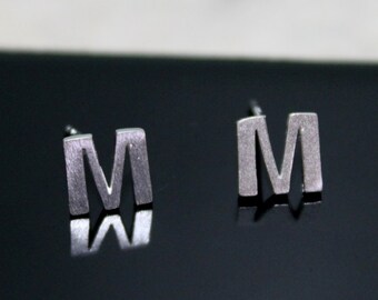 Sterling Silver 925 Initial Stud Earrings Small Letter M Stud Earrings Letter Earrings, Alphabet Earrings