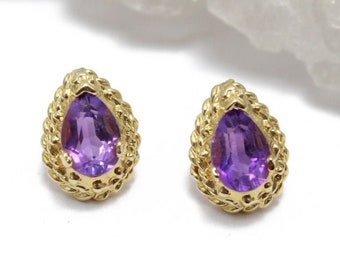 14k Yellow Gold Amethyst Stud Earrings .70 CTTW