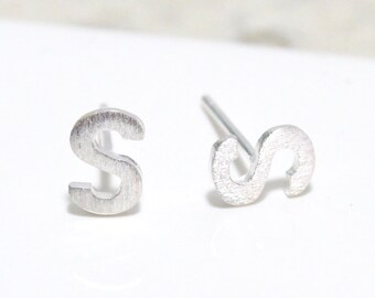 Sterling Silver 925 Initial Stud Earrings Small Letter S Stud Earrings Letter Earrings, Alphabet Earrings