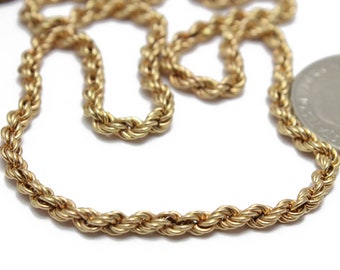 Cadena de cuerda vintage de oro amarillo de 14 k - 18 pulgadas, 3 mm de peso pesado