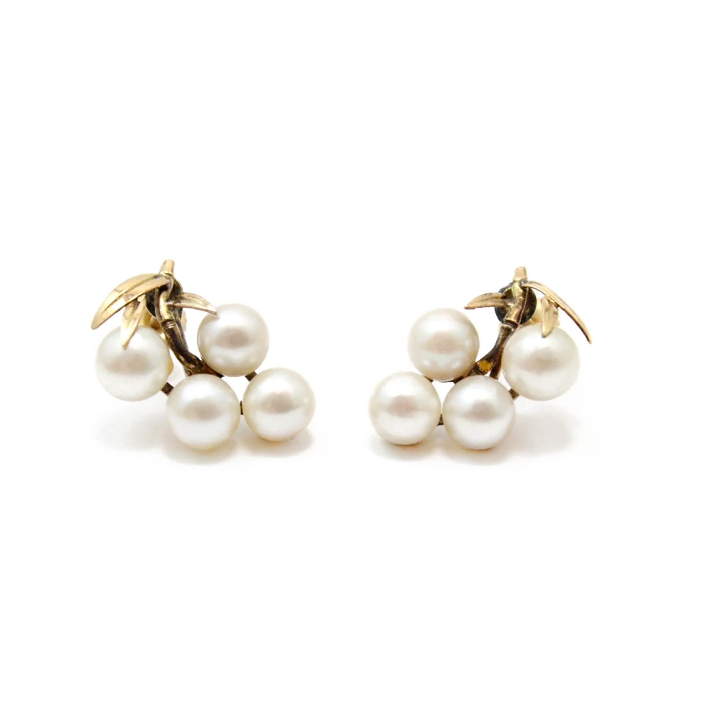 14K Yellow Gold Pearl Grape Cluster Screw Back Earrings