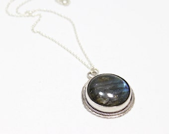 Handmade Round Labradorite Sterling Silver Pendant