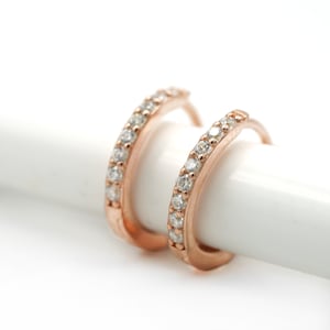18k Rose Gold Vermeil Sterling Silver Hoop Earrings with Cubic Zirconia Stones Minimalist Hoops, 1/2&quot;