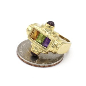 Anillo Art Déco vintage de oro amarillo de 14 kt: amatista, peridoto y citrino imagen 6