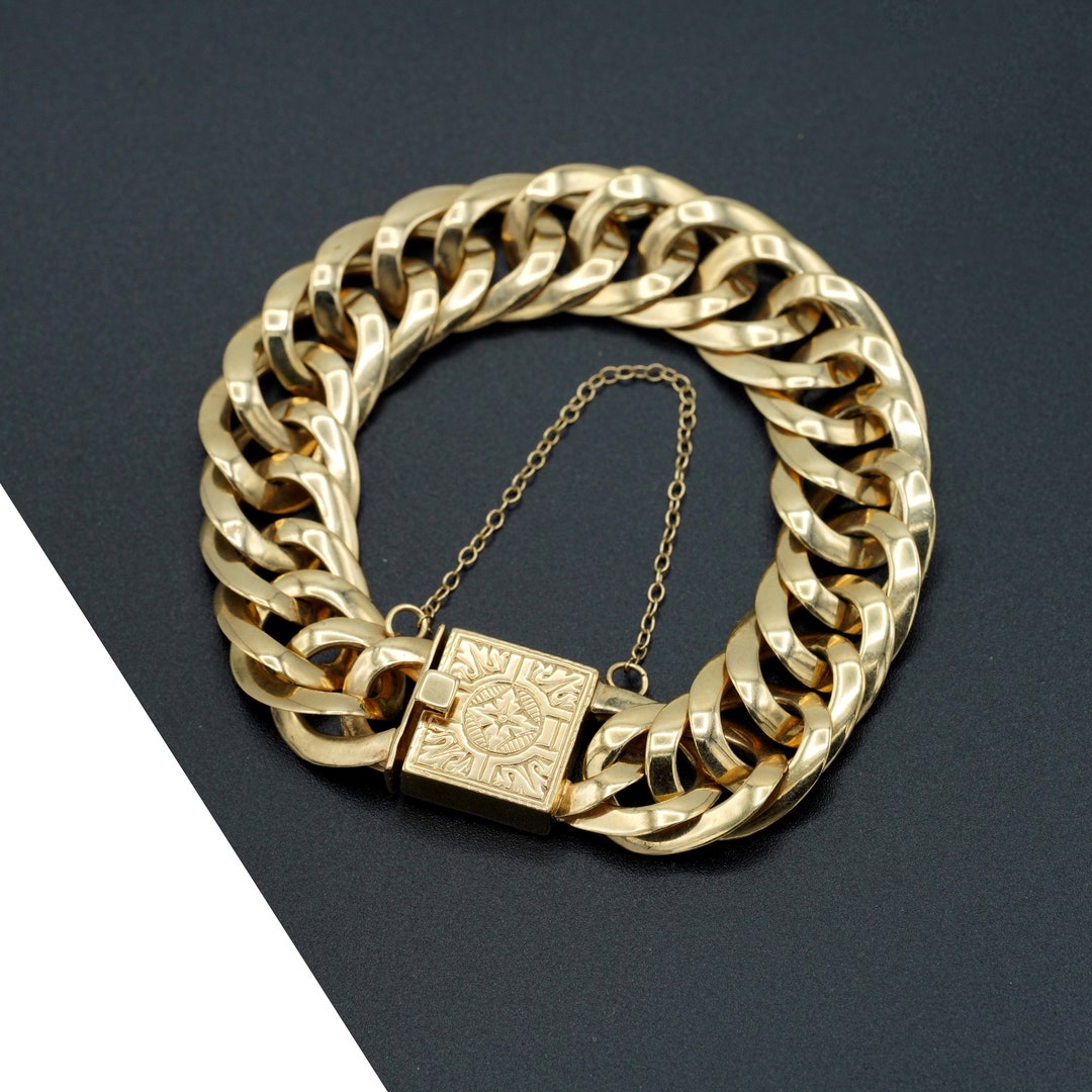 Vintage Curved Link Heavyweight Bracelet 14k Yellow Gold Vintage Curved Link Heavyweight Bracelet 14k Yellow Gold