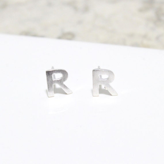 Sterling Silver 925 Initial Stud Earrings Small Letter R Stud Etsy