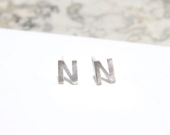 Sterling Silver 925 Initial Stud Earrings Small Letter N Stud Earrings Letter Earrings, Alphabet Earrings