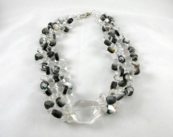 Double strand of Rock crystal necklace with mother of pearls