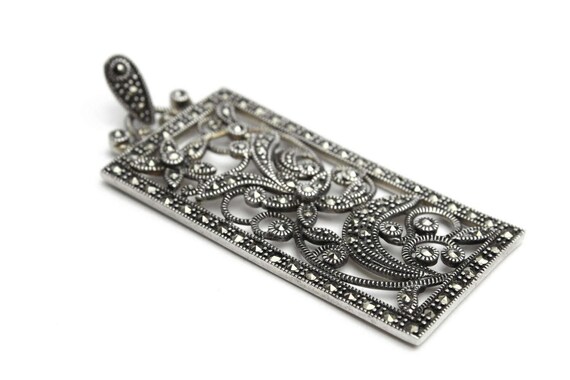 Sterling Silver Rectangular Pendant with Marcasit… - image 2