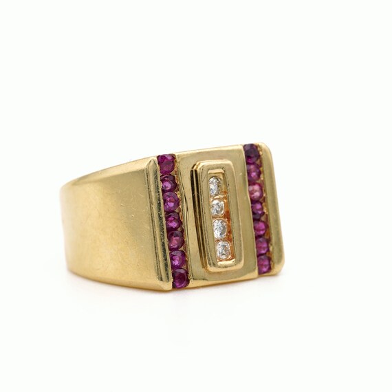 Vintage 14k Gold Diamond and Ruby Signet Ring 1.2… - image 2