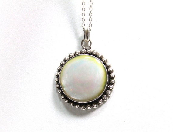 Mother of Pearl Round Sterling Silver Pendant - image 1