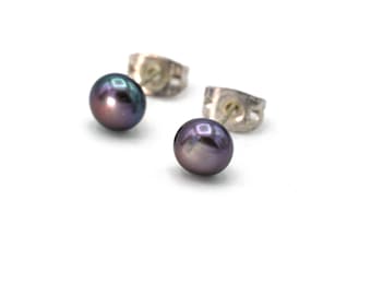 Pendientes de perlas de agua dulce color gris pavo real con plata de ley 925