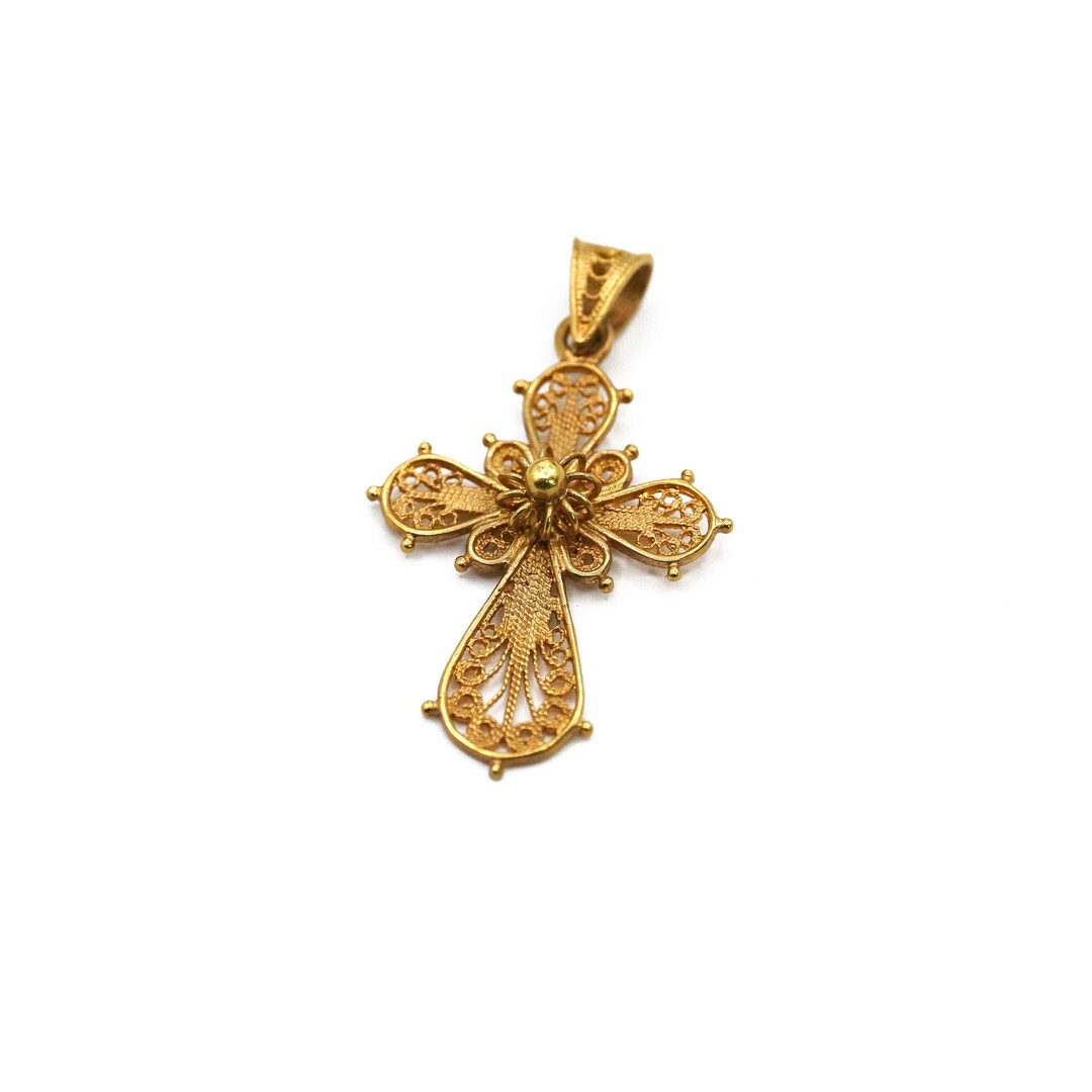 Vintage 18K Gold Cross Pendant Necklace - Etsy
