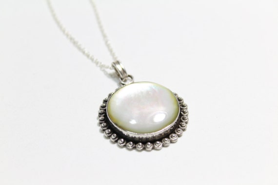 Mother of Pearl Round Sterling Silver Pendant - image 4