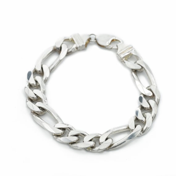 アクセサリー Vintage Italy Silver Chain Bracelet Vintage Italian Sterling Silver Figaro Link Bracelet - Heavy 57g