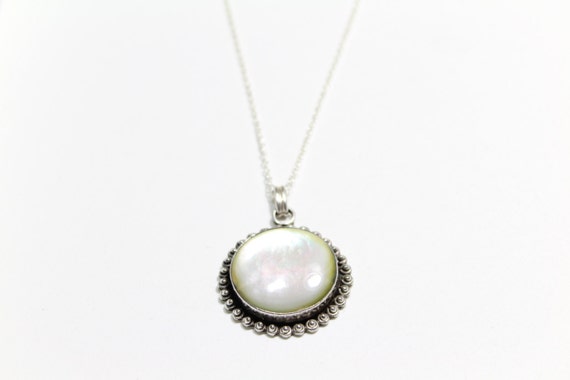 Mother of Pearl Round Sterling Silver Pendant - image 5