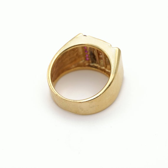 Vintage 14k Gold Diamond and Ruby Signet Ring 1.2… - image 3