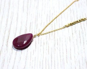 Long Pendant Necklace with Purple Plum Agate and Swarovski Crystals