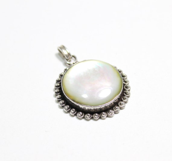 Mother of Pearl Round Sterling Silver Pendant - image 2