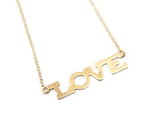 14k Solid Yellow Gold Love Necklace