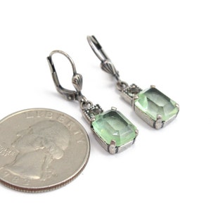 Light Green Diamond Swarovski Crystal Dangle Earring Emerald Cut Approx. 7.5 CTTW