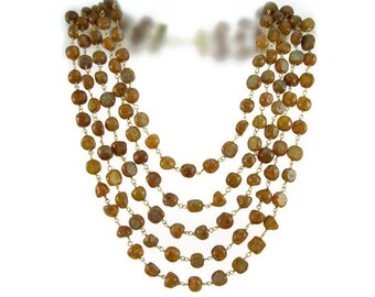 14kt Yellow Gold 5 Strand Statement Necklace of Archaeological Beads Graduated Necklace Handmade