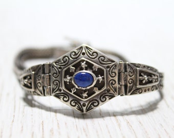 Vintage Byzantine Sterling Silver Bracelet with Lapis