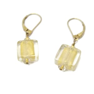Venetian Murano Gold and Clear Square Glass Earrings
