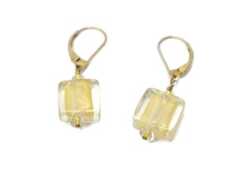 Venetian Murano Gold and Clear Square Glass Earrings