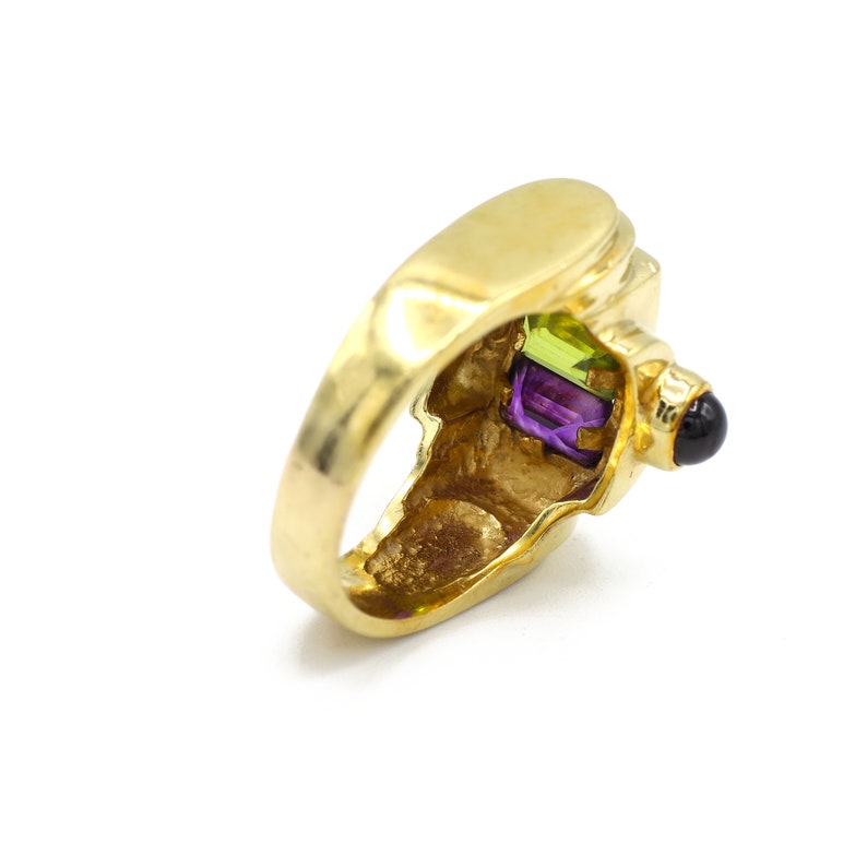 Anillo Art Déco vintage de oro amarillo de 14 kt: amatista, peridoto y citrino imagen 5