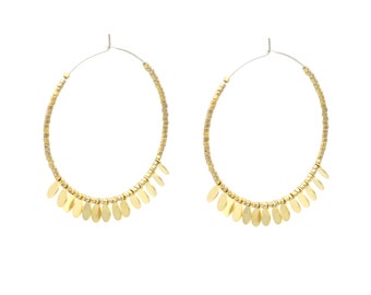 Large Gold Hoop Earrings with Dangling Discs 45-50mm