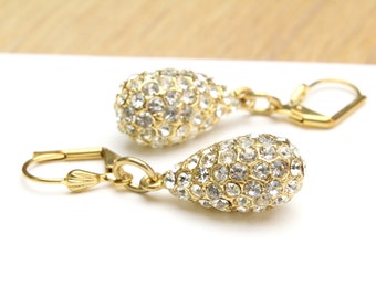 Swarovski Crystal Dangle Drop Earrings in Gold and Clear Diamond