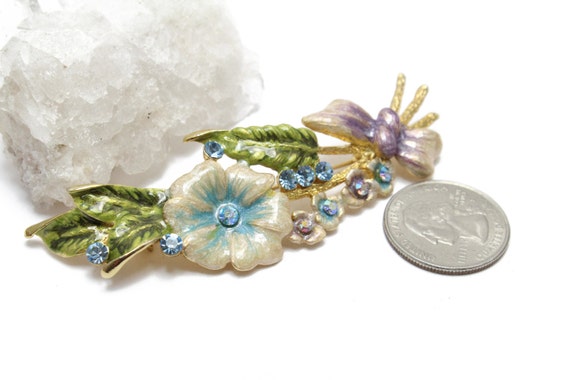 Enamel Flower Pin/Brooch with Swarovski crystals - image 3