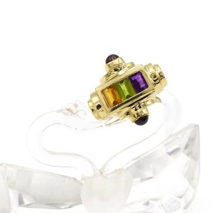 Anillo Art Déco vintage de oro amarillo de 14 kt: amatista, peridoto y citrino imagen 3