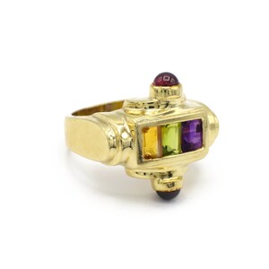 Anillo Art Déco vintage de oro amarillo de 14 kt: amatista, peridoto y citrino imagen 4