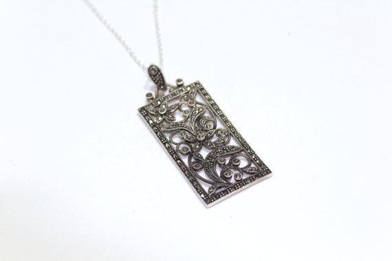 Sterling Silver Rectangular Pendant with Marcasit… - image 4