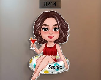 Girl On Float, Personalized Cruise Cabin Door Magnet, Girls Trip Cruise Trip Keepsake, Besties Gift