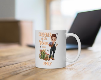 Personalized Ceramic Plant Pot Mug – Gardener Gift, Floral Design