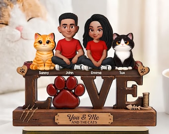 You & Me And The Cat, Personalized 2-Layered Plaque, Heartfelt Father's Day Gift For Cat Dad